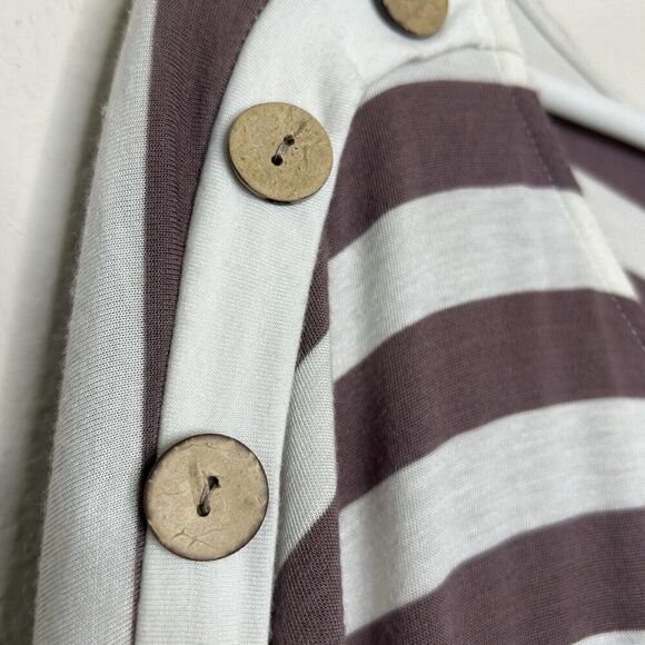 Mon Ami USA Brown and Cream Striped Button Shoulder Tunic Top L - Picture 4 of 10